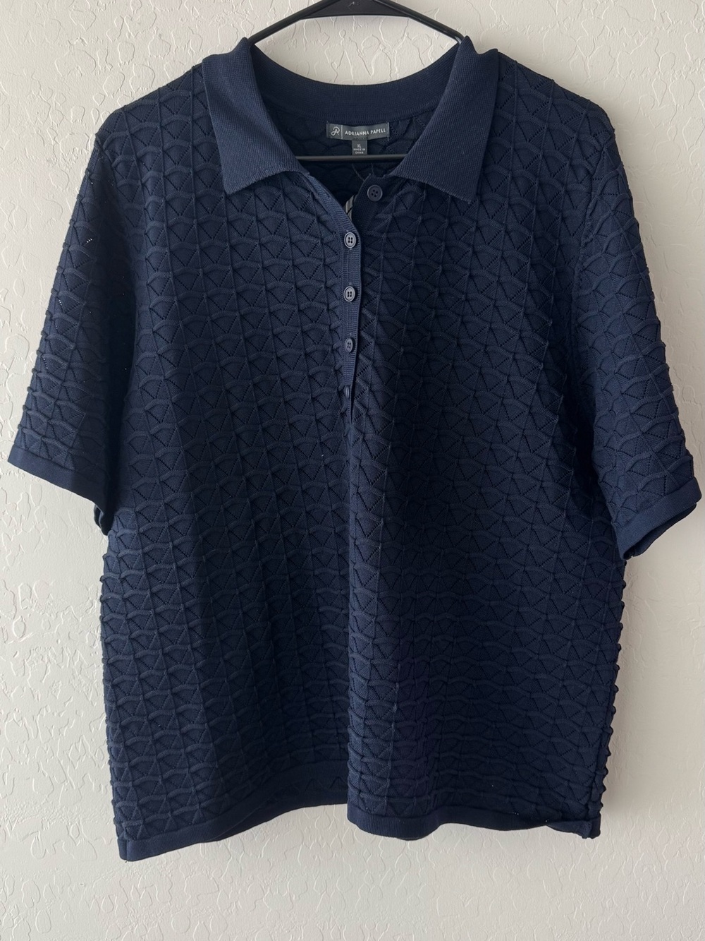 Adrianna Papell Navy Textured Polo